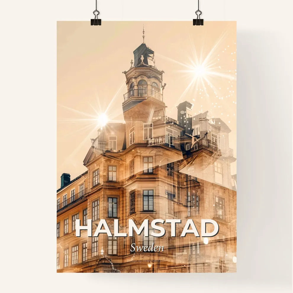 Halmstad Skyline Art Poster with Sparkles Poster
