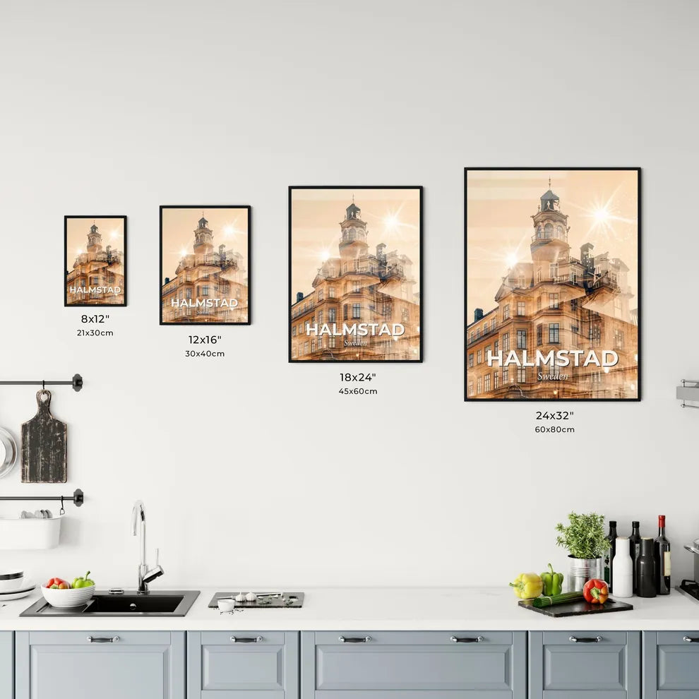 Halmstad Skyline Art Poster with Sparkles Office Art