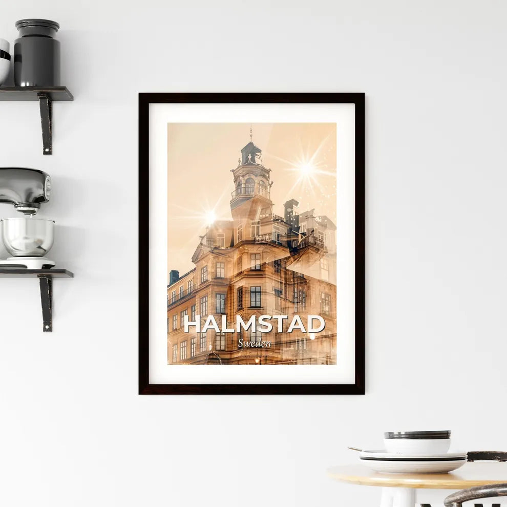 Halmstad Skyline Art Poster with Sparkles Framed Print