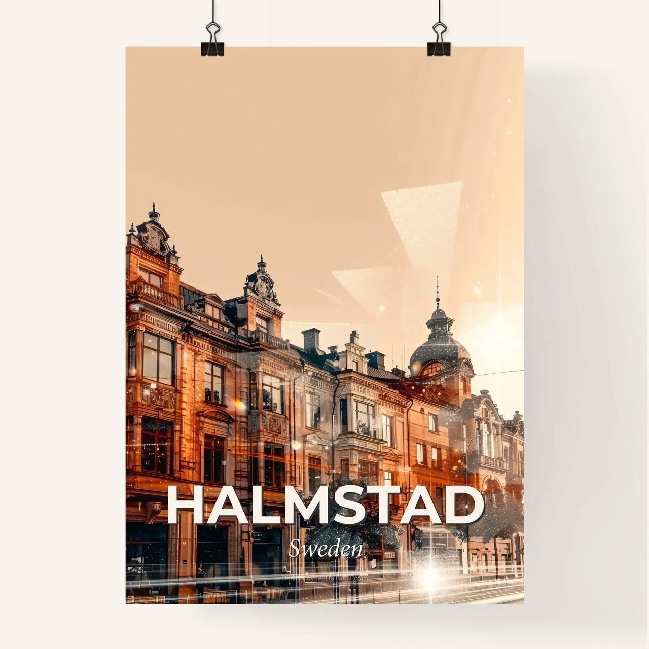 Halmstad Skyline Double Exposure Composite Art Poster