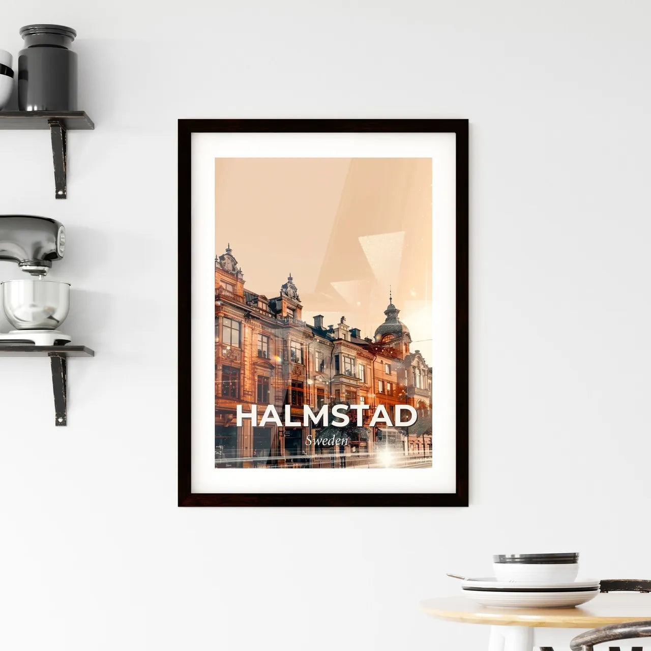 Halmstad Skyline Double Exposure Composite Art Framed Print