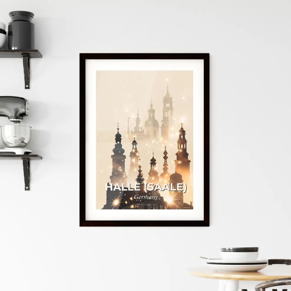 Halle Skyline Double Exposure Composite Poster Framed Print