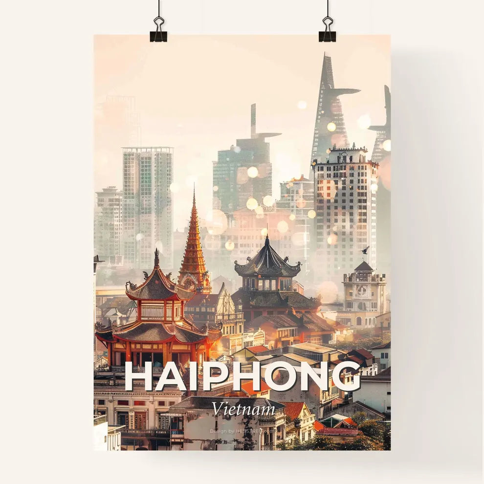 Haiphong City Skyline Bright Beige Double Exposure Poster