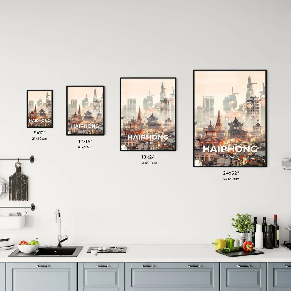 Haiphong City Skyline Bright Beige Double Exposure Office Art