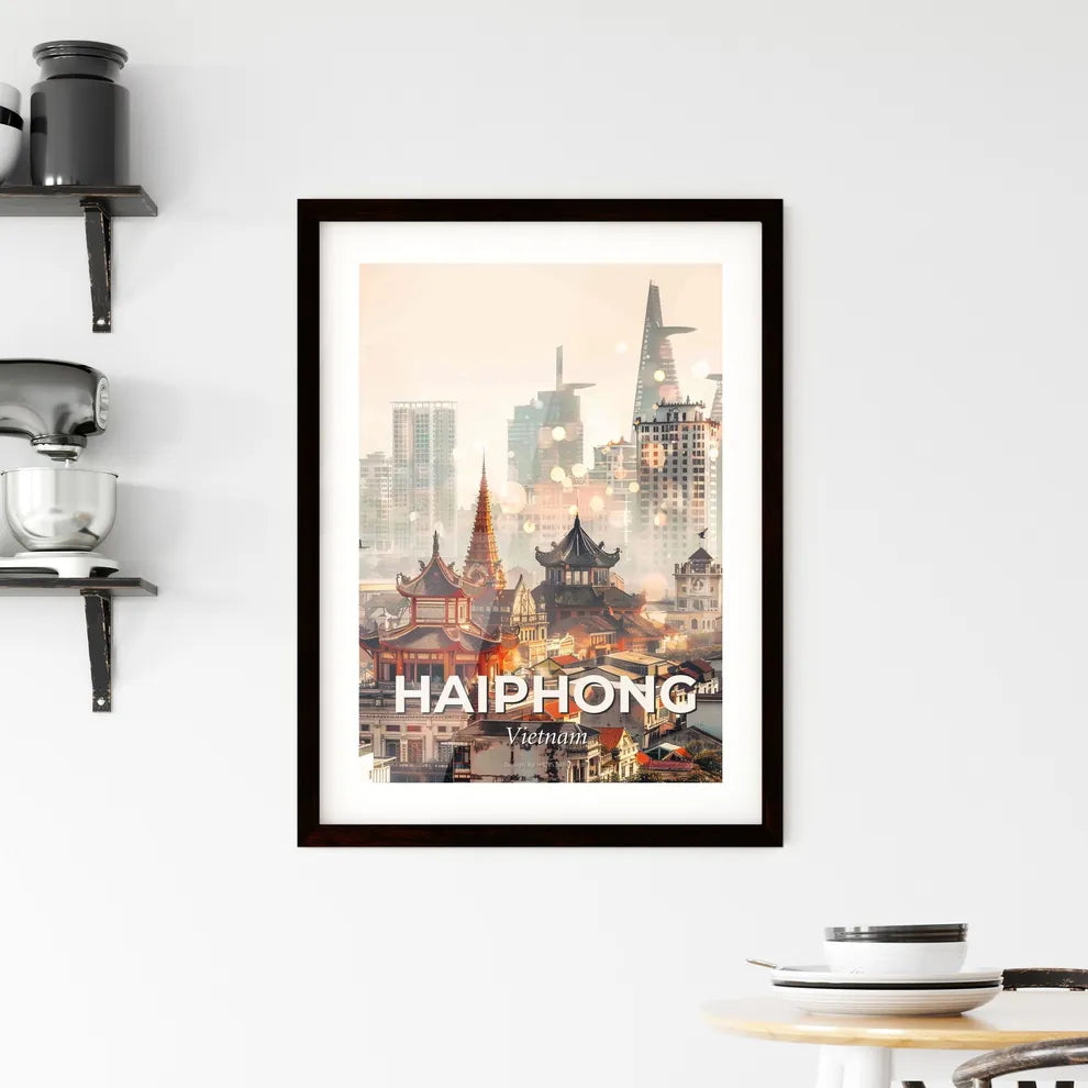 Haiphong City Skyline Bright Beige Double Exposure Framed Print