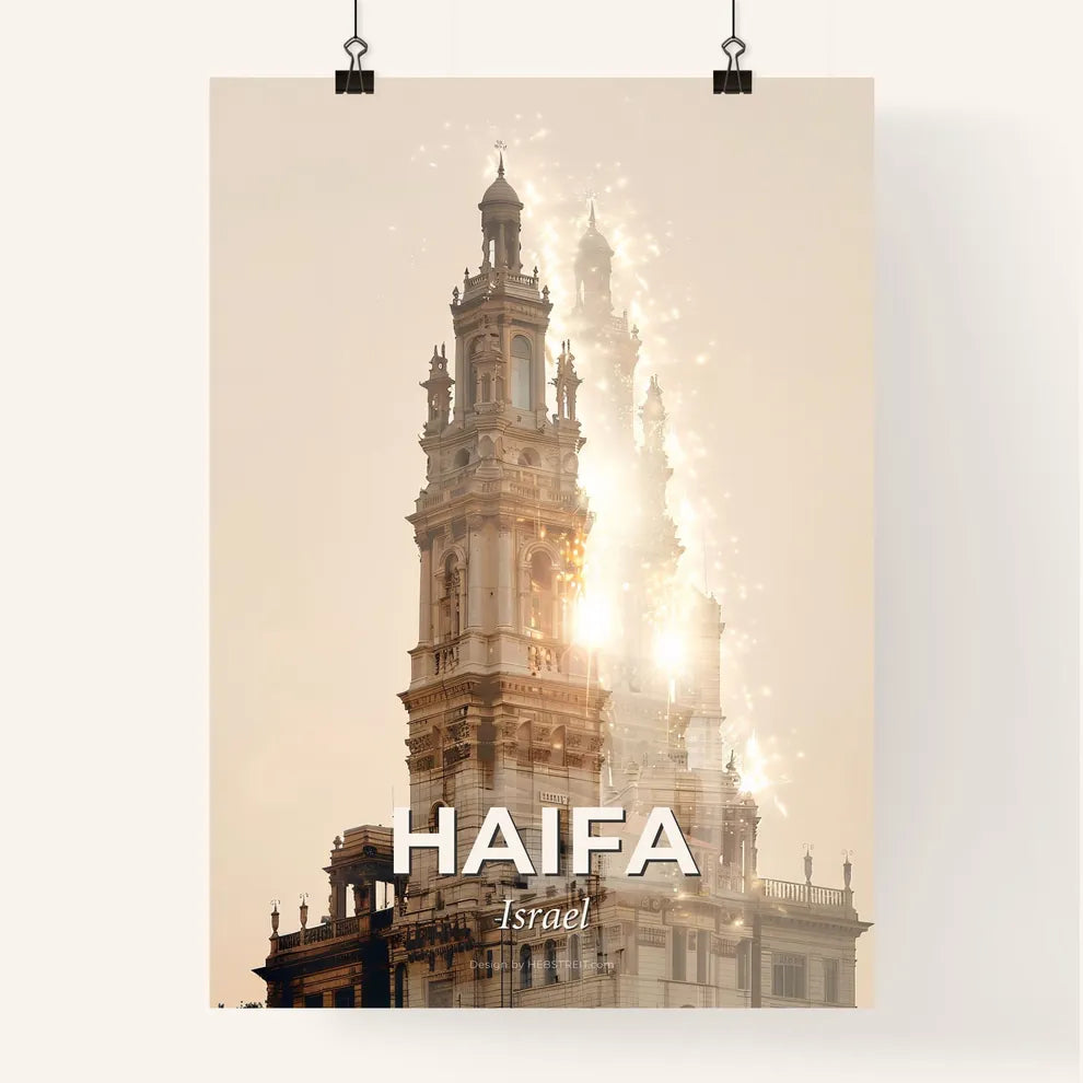 Haifa Skyline Art: Double Exposure with Iconic Architecture Poster