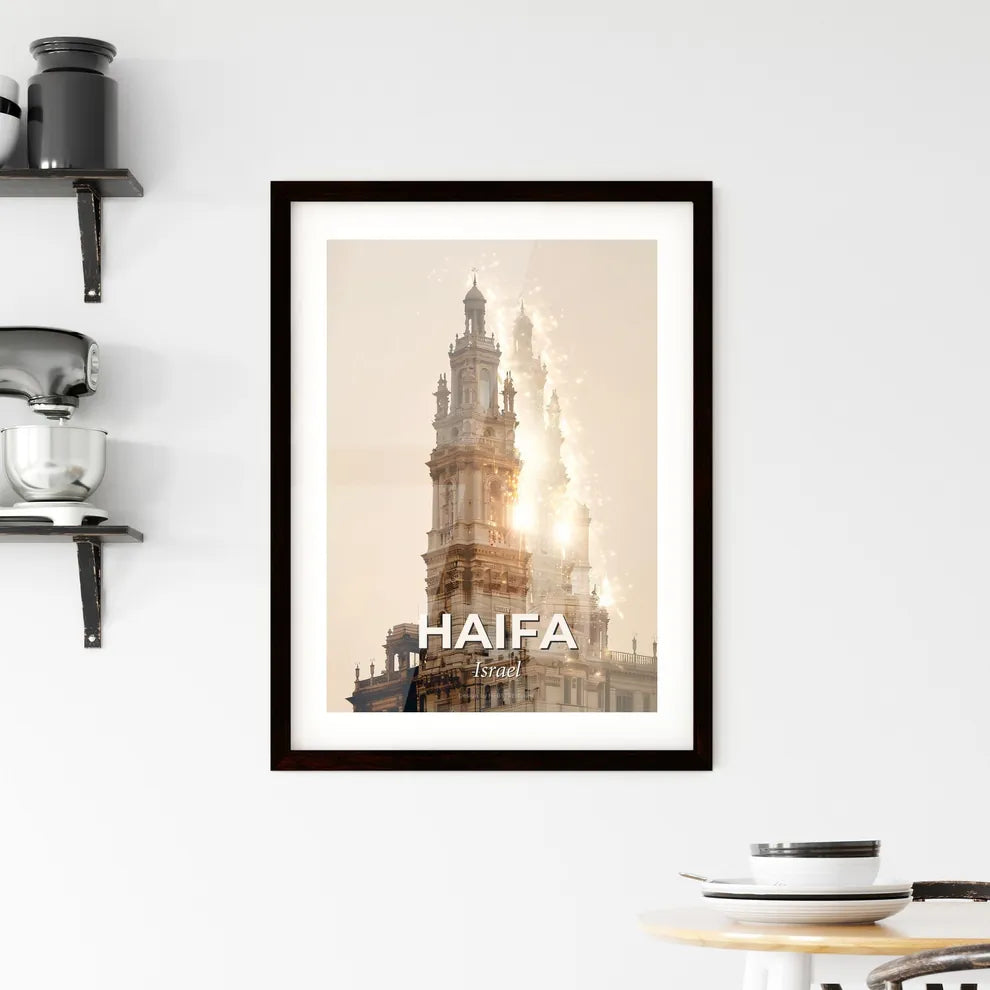 Haifa Skyline Art: Double Exposure with Iconic Architecture Framed Print