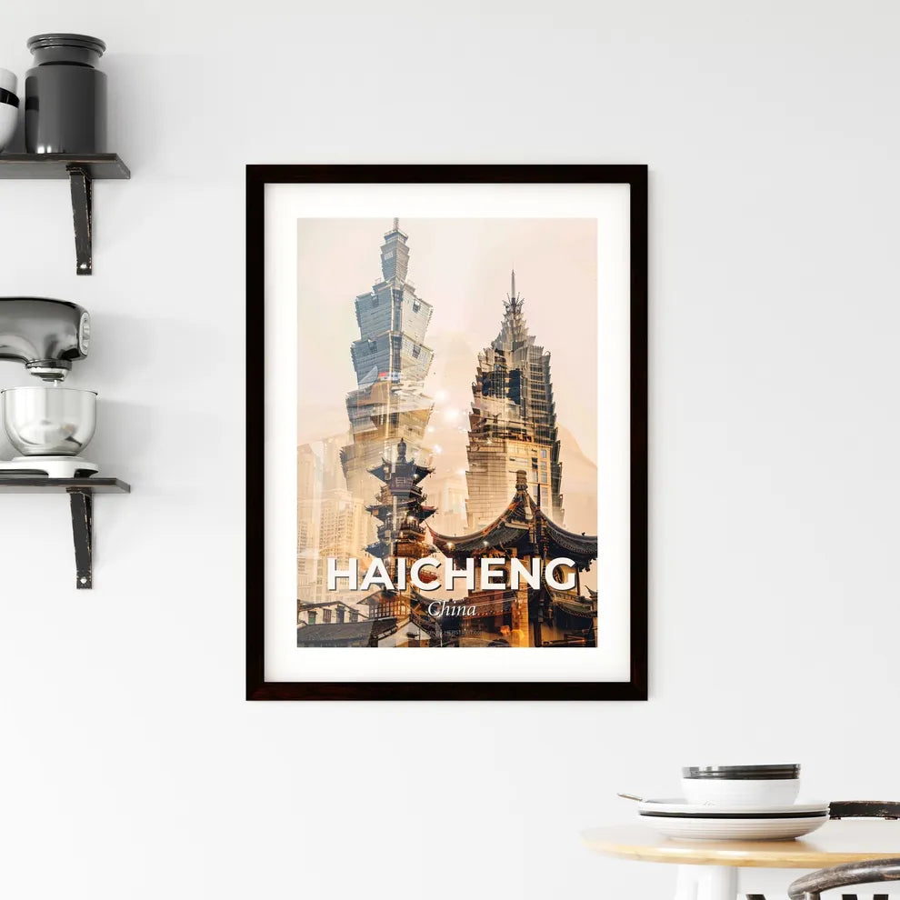 Haicheng Double Exposure Skyline Poster Art Framed Print