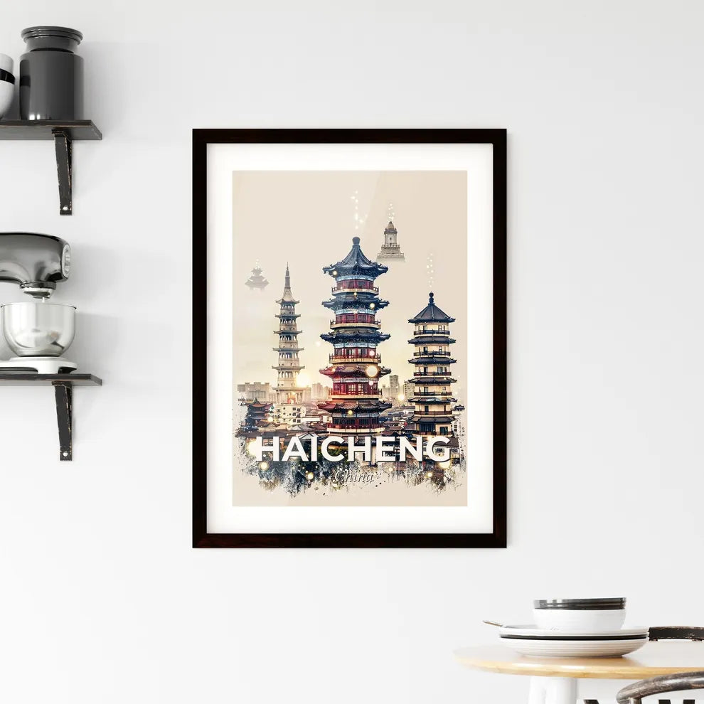 Haicheng Skyline Double Exposure Poster Art Framed Print