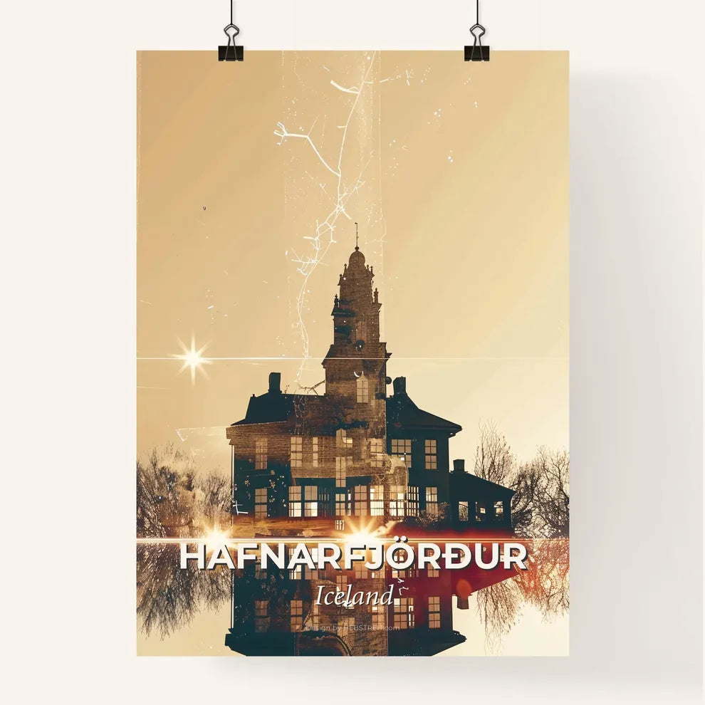 Hafnarfjordur Skyline Double Exposure Sparklers Poster Poster