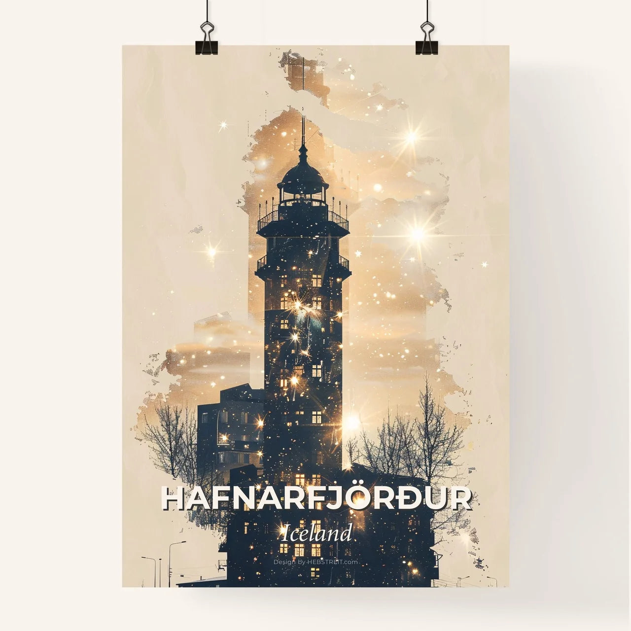 Hafnarfjörður Skyline Double Exposure Composite Art Poster