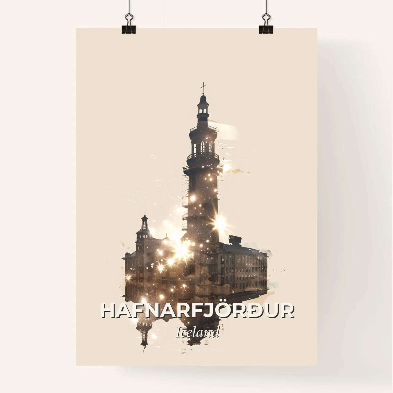 Hafnarfjörður Skyline Double Exposure Silhouette Poster Poster