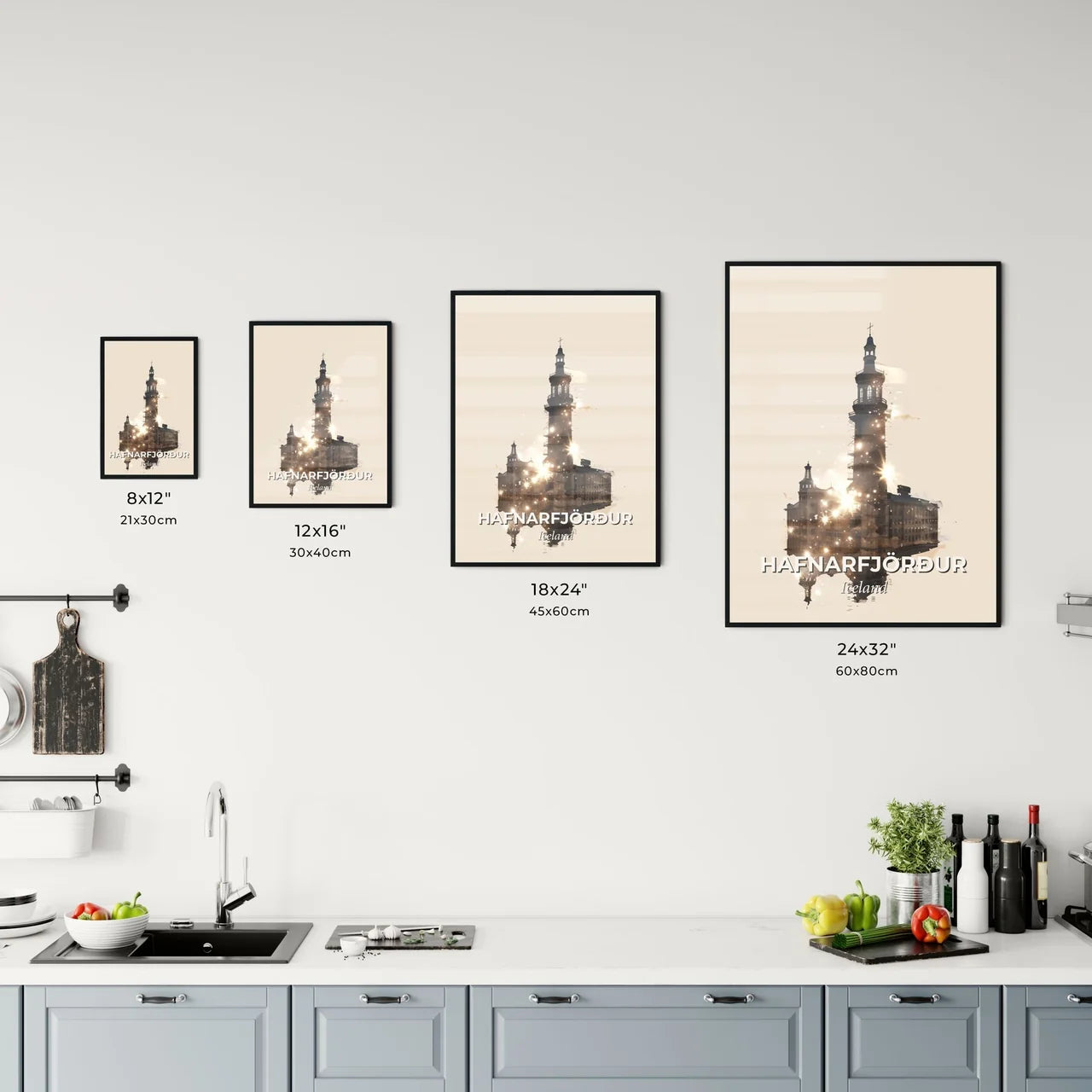 Hafnarfjörður Skyline Double Exposure Silhouette Poster Office Art