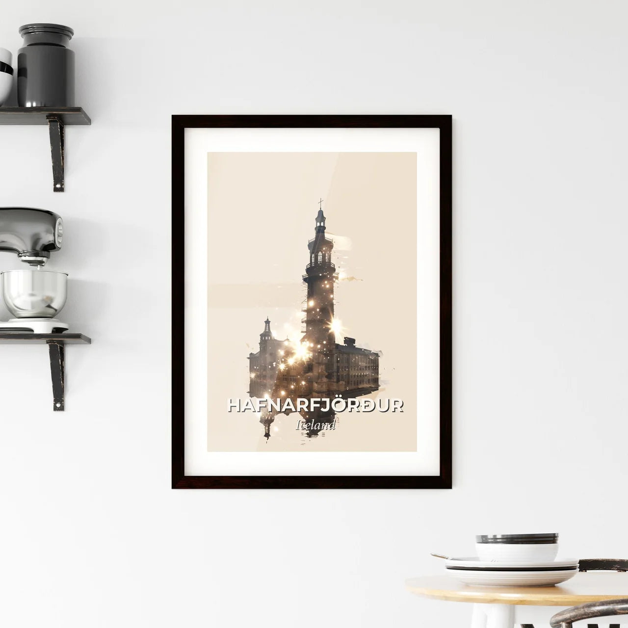 Hafnarfjörður Skyline Double Exposure Silhouette Poster Framed Print