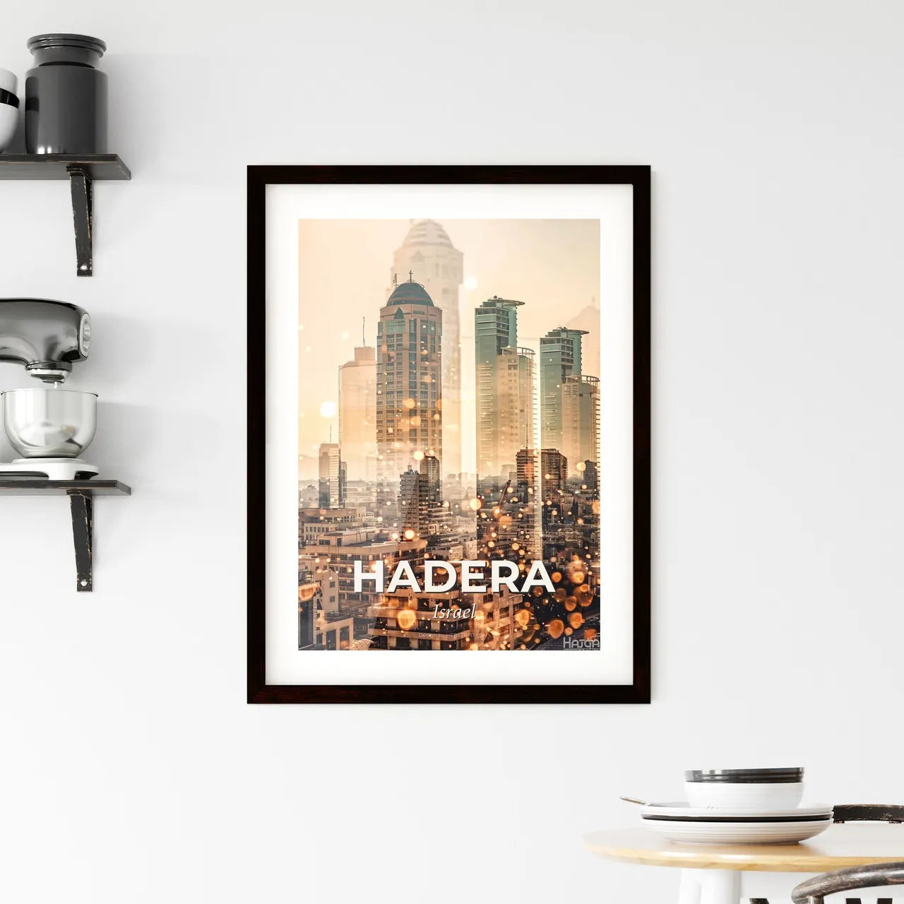 Hadera Skyline Double Exposure Composite Art Framed Print