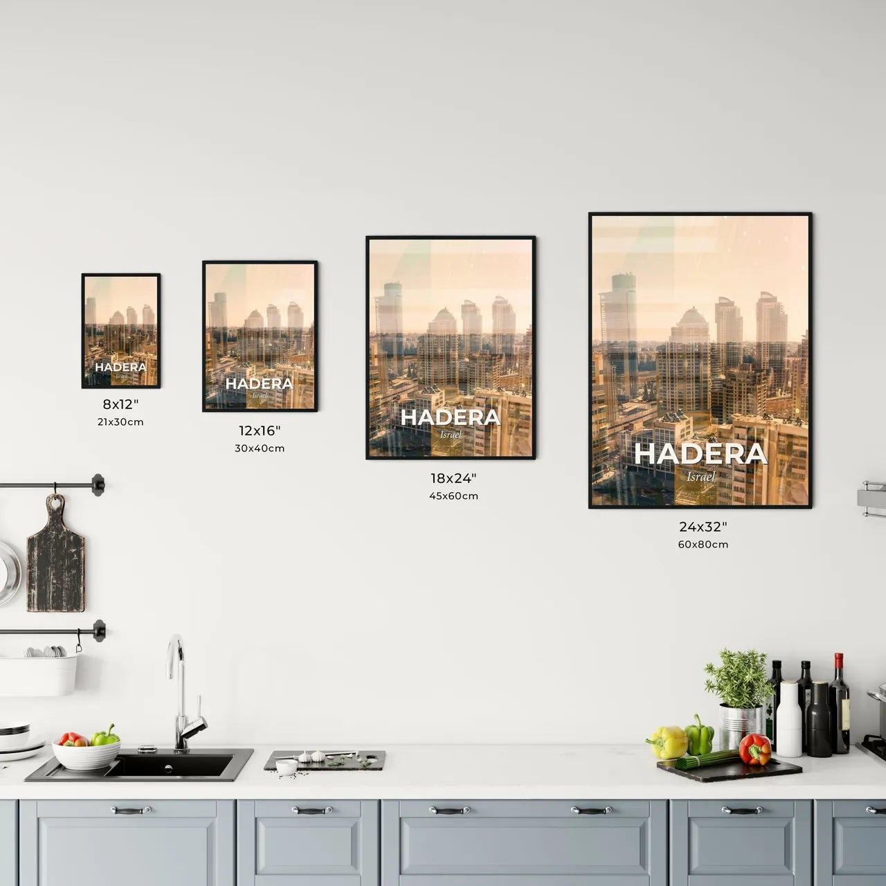 Hadera Israel Skyline Poster Art Bright Cozy Warm Office Art