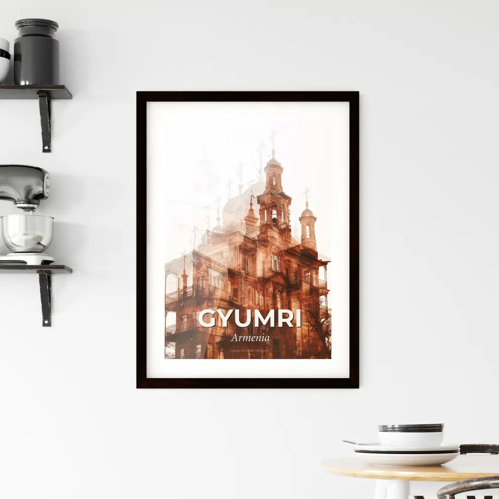 Gyumri Skyline Double Exposure Art Poster Framed Print