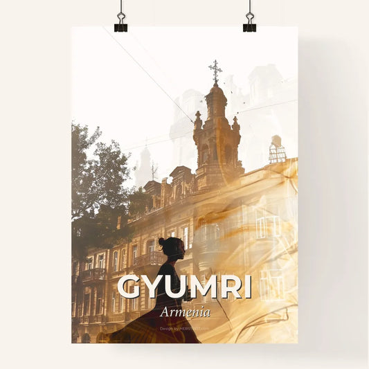 Gyumri Skyline Silhouette Sunset Print Poster