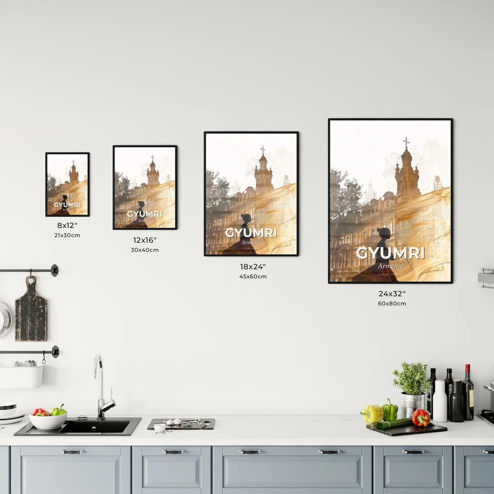 Gyumri Skyline Silhouette Sunset Print Office Art
