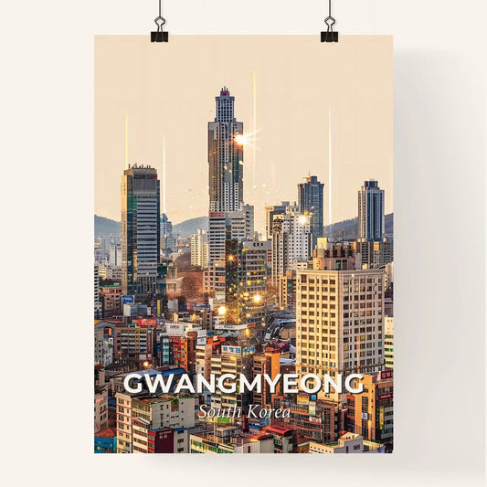 Gwangmyeong City Skyline Composite Bright Beige Paper Poster Poster