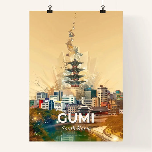 Gumi, South Korea Cityscape Poster Art Skyline Icons Poster