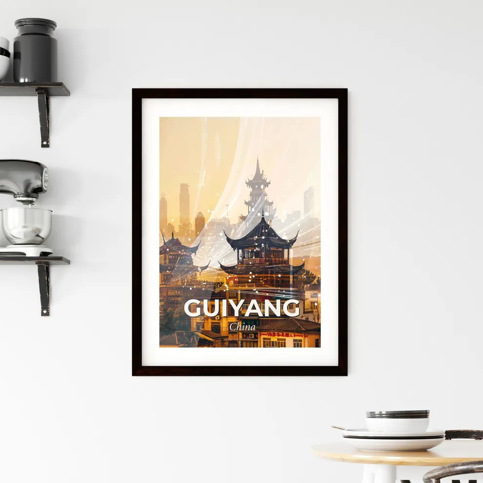 Guiyang Urban Canvas: Shimmering Cityscape Silhouette Framed Print