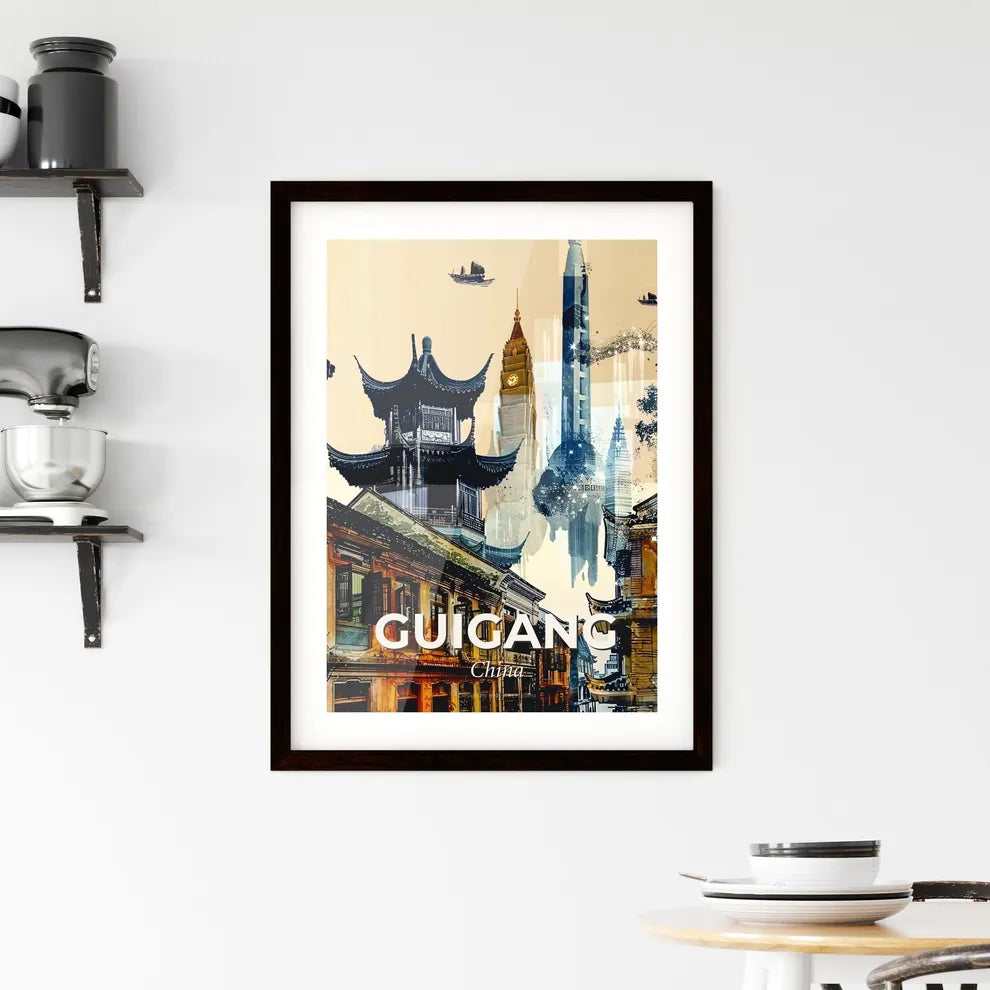 Guigang Skyline Mosaic Art Poster Framed Print