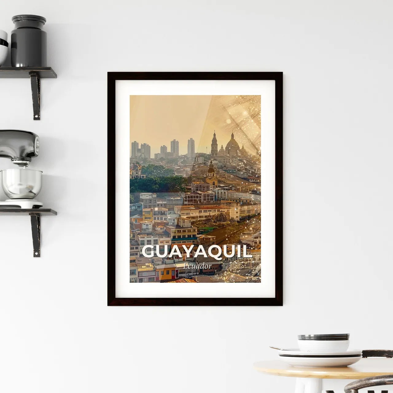 Guayaquil Skyline Double Exposure Poster Art Framed Print