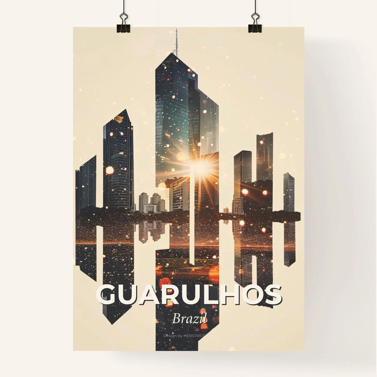 Guarulhos City Silhouette Art on Beige Poster