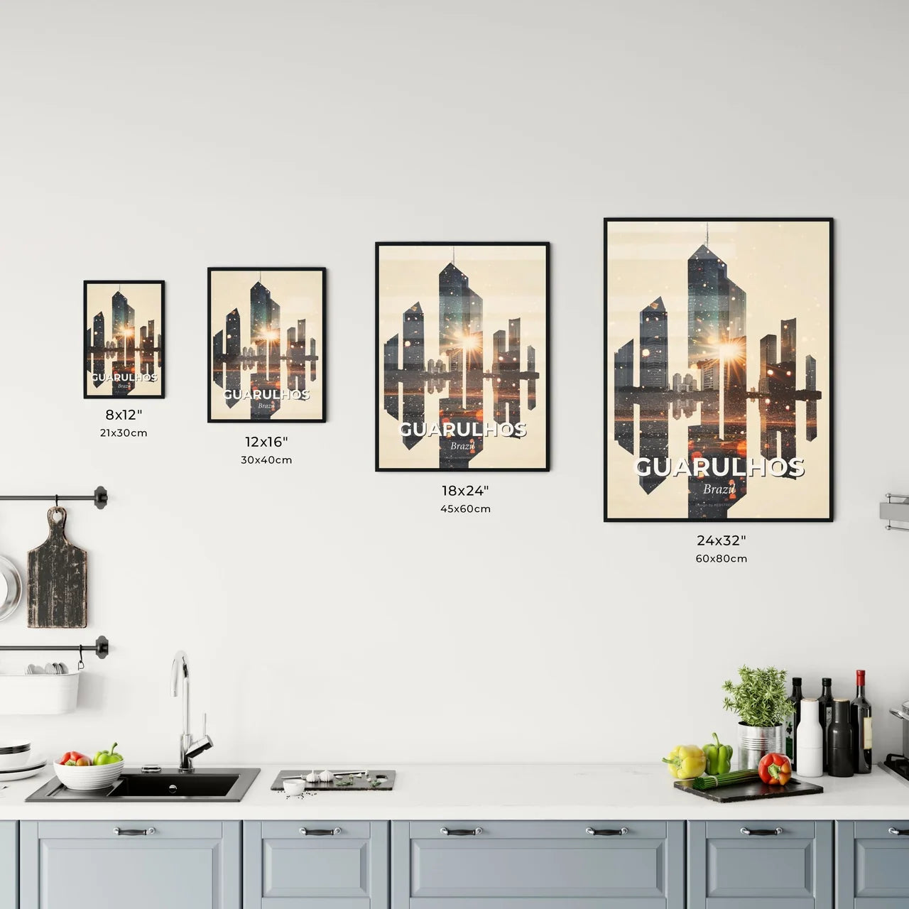 Guarulhos City Silhouette Art on Beige Office Art