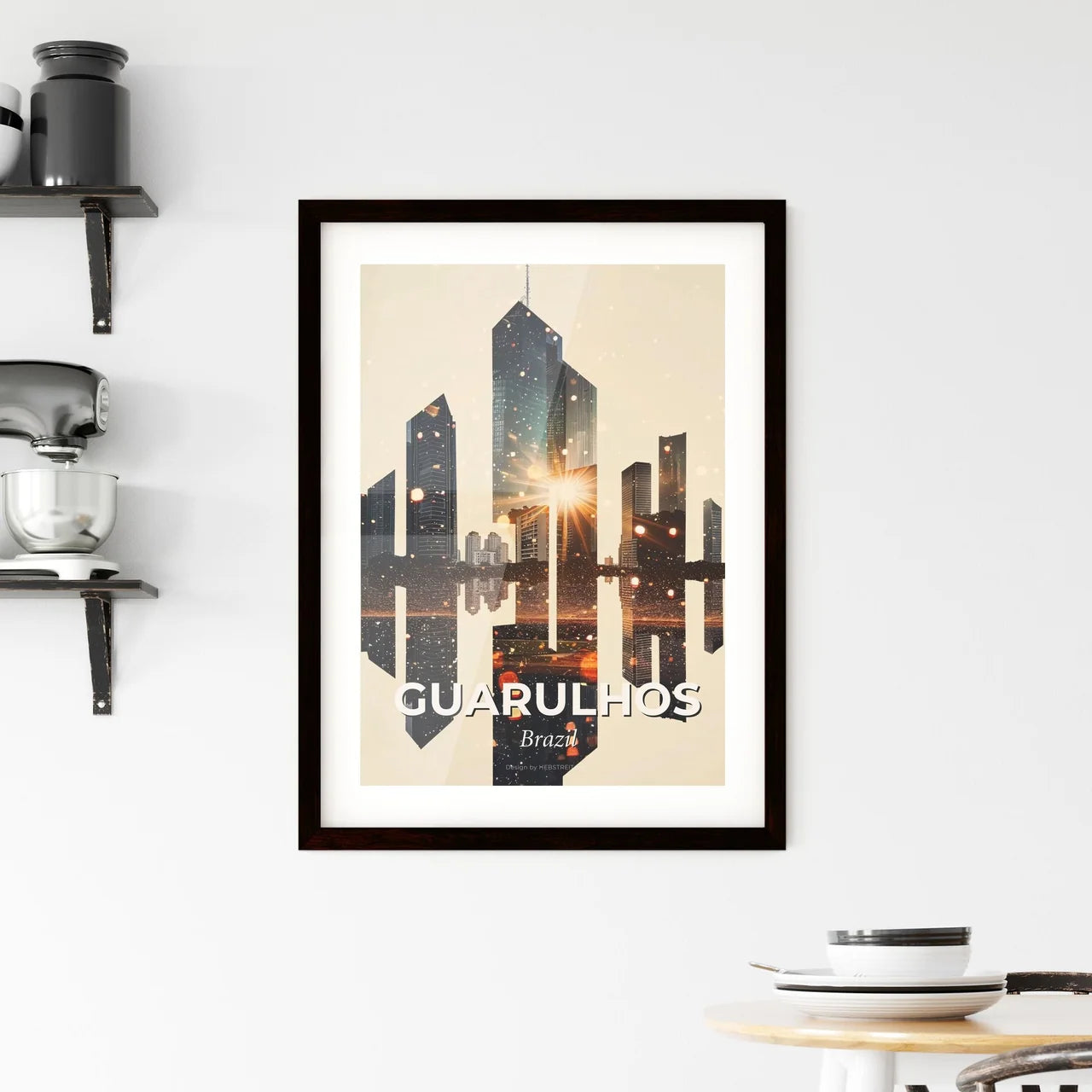 Guarulhos City Silhouette Art on Beige Framed Print