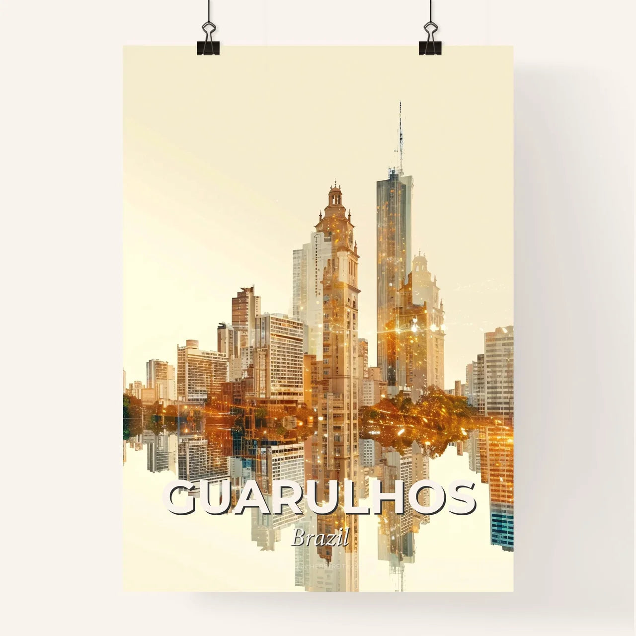 Guarulhos Skyline Double Exposure Composite Art Poster