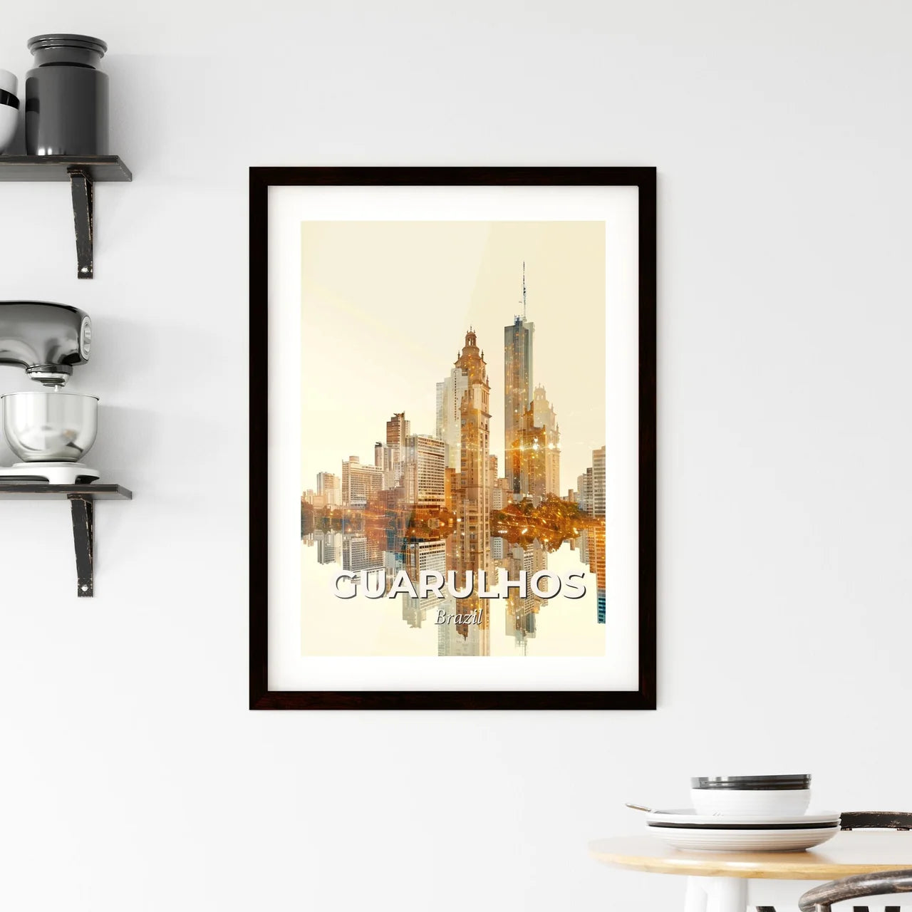 Guarulhos Skyline Double Exposure Composite Art Framed Print