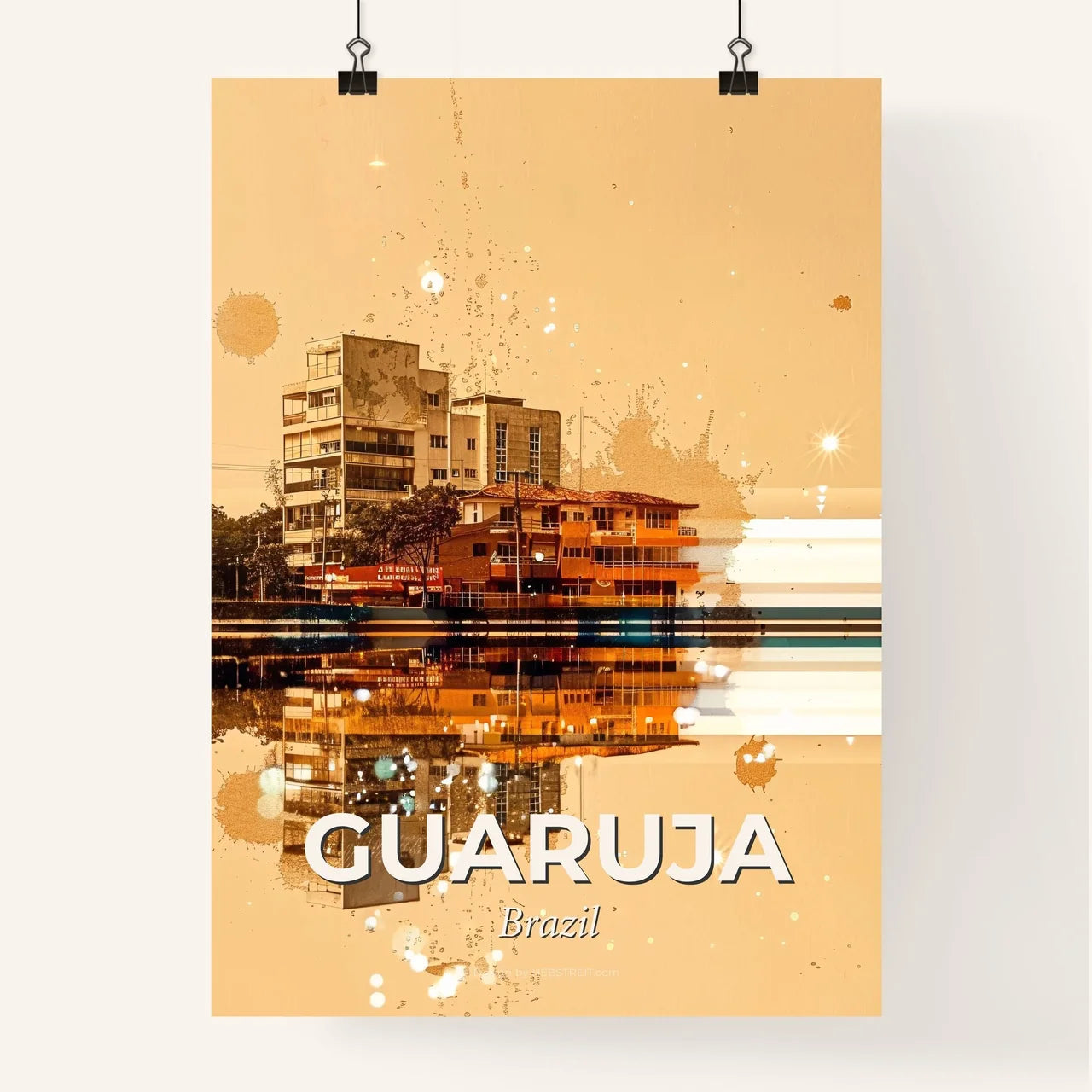 Guaruja Skyline Double Exposure Beige Sparks Poster