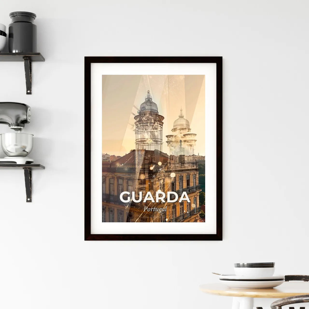 Guarda: City Icons Skyline Double Exposure Art Framed Print