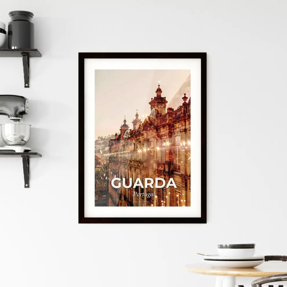 Guarda Portugal Double Exposure Skyline Poster Framed Print
