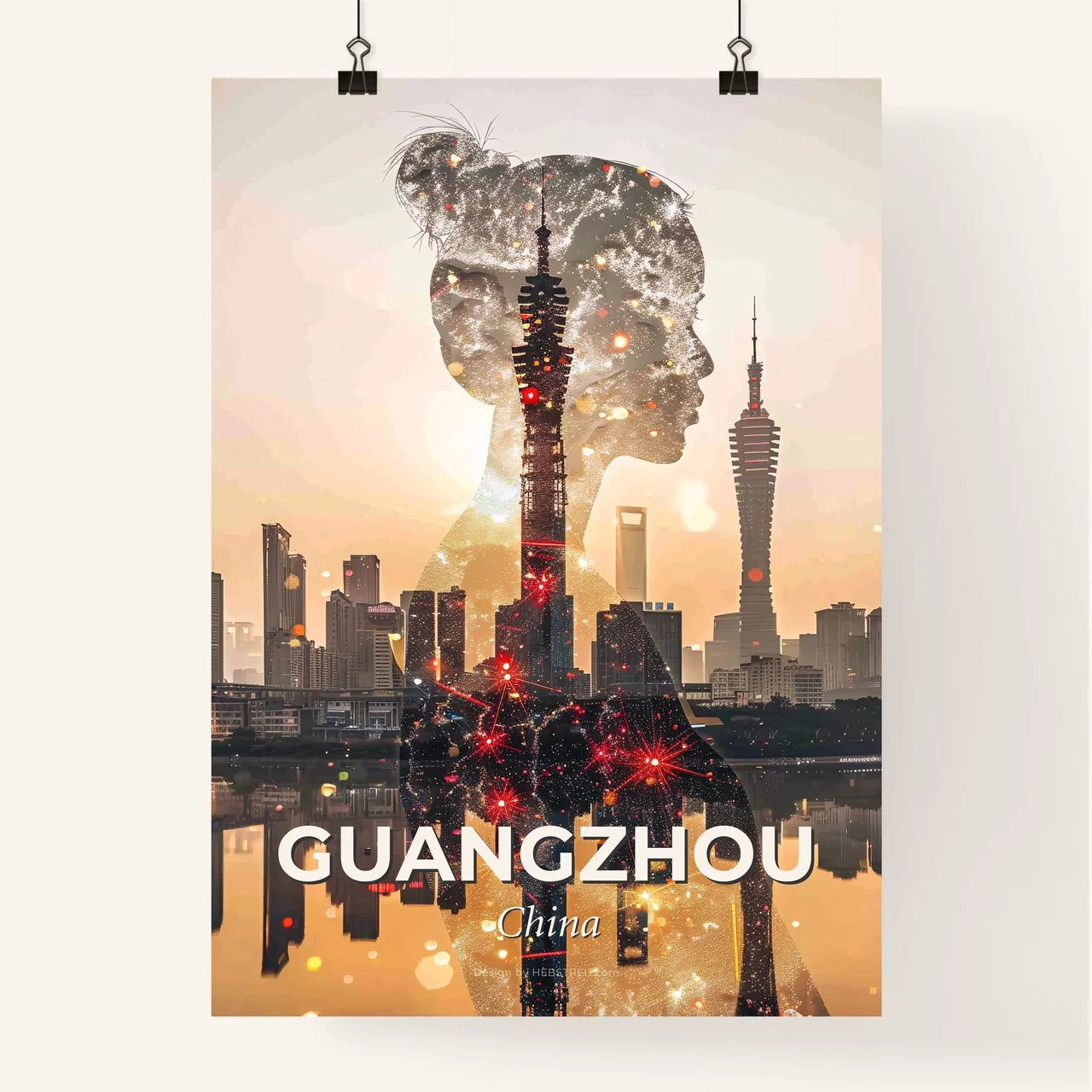 Guangzhou Skyline Composite Art, Local Icons, Bright Beige Poster