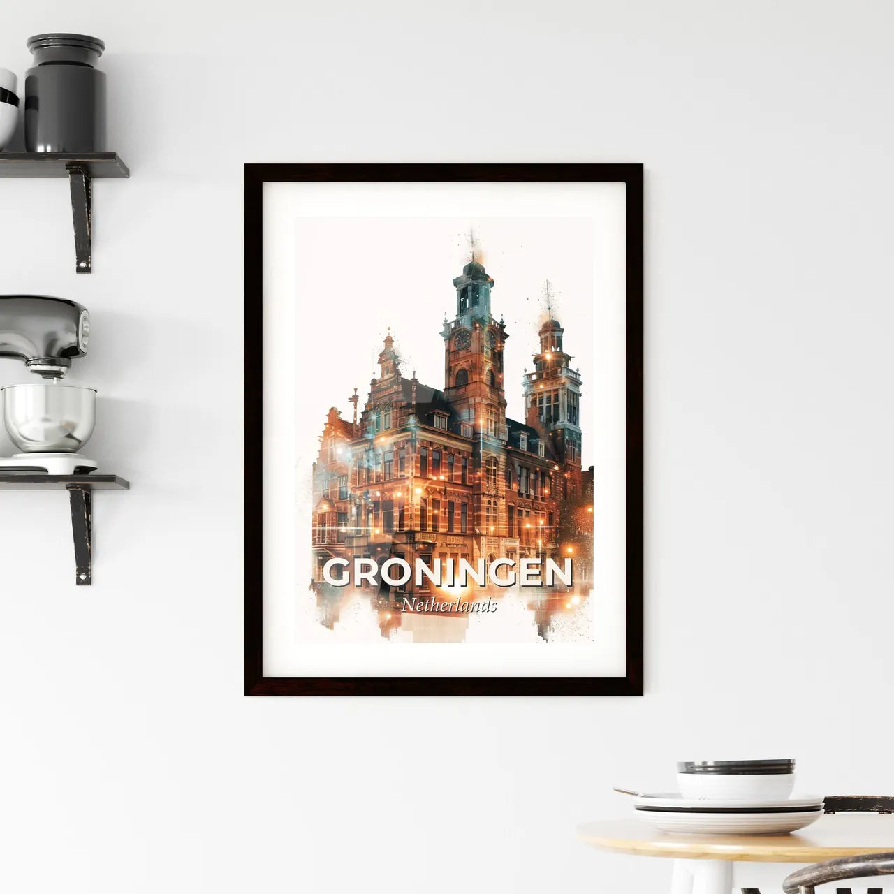 Groningen Cityscape Double Exposure Art Panorama Framed Print