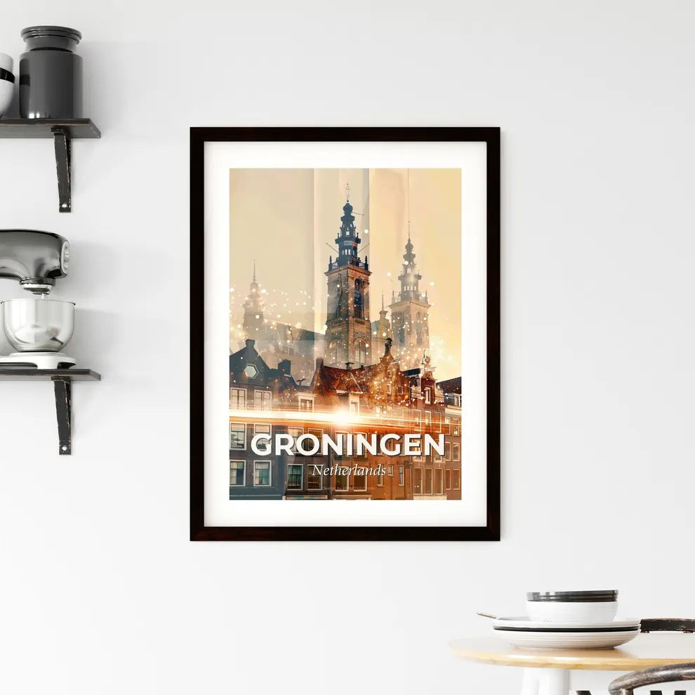 Groningen Double Exposure Skyline Vibrant Poster Art Framed Print