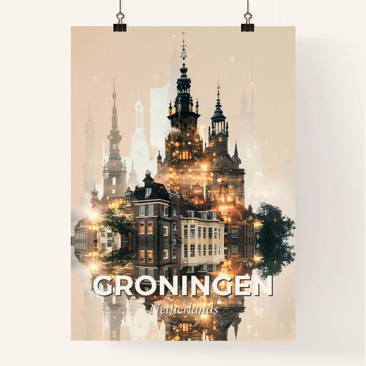 Groningen City Skyline Double Exposure Art Poster