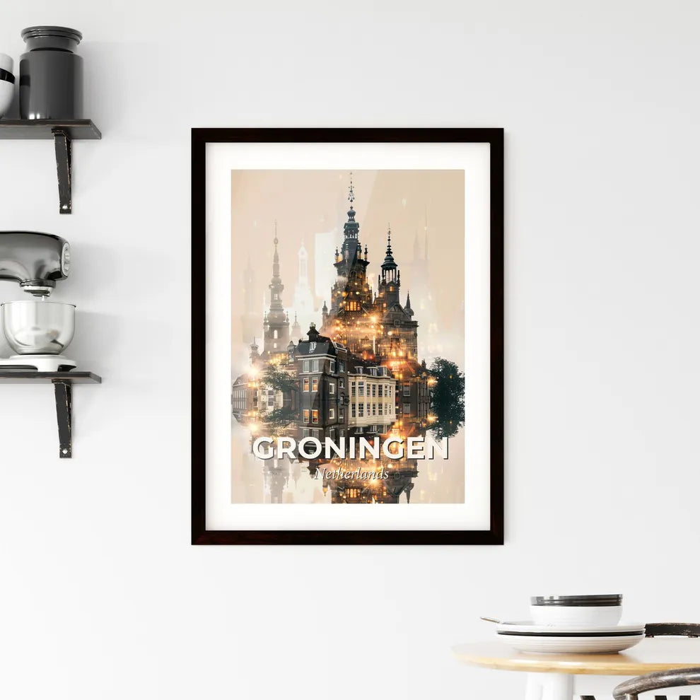 Groningen City Skyline Double Exposure Art Framed Print