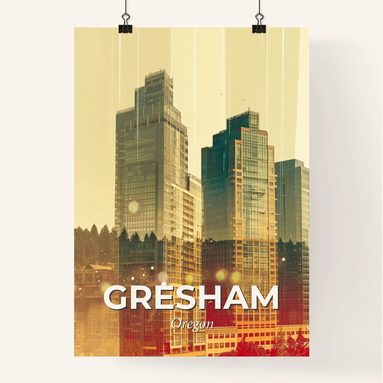 Gresham Oregon Skyline Double Exposure Art Poster Poster