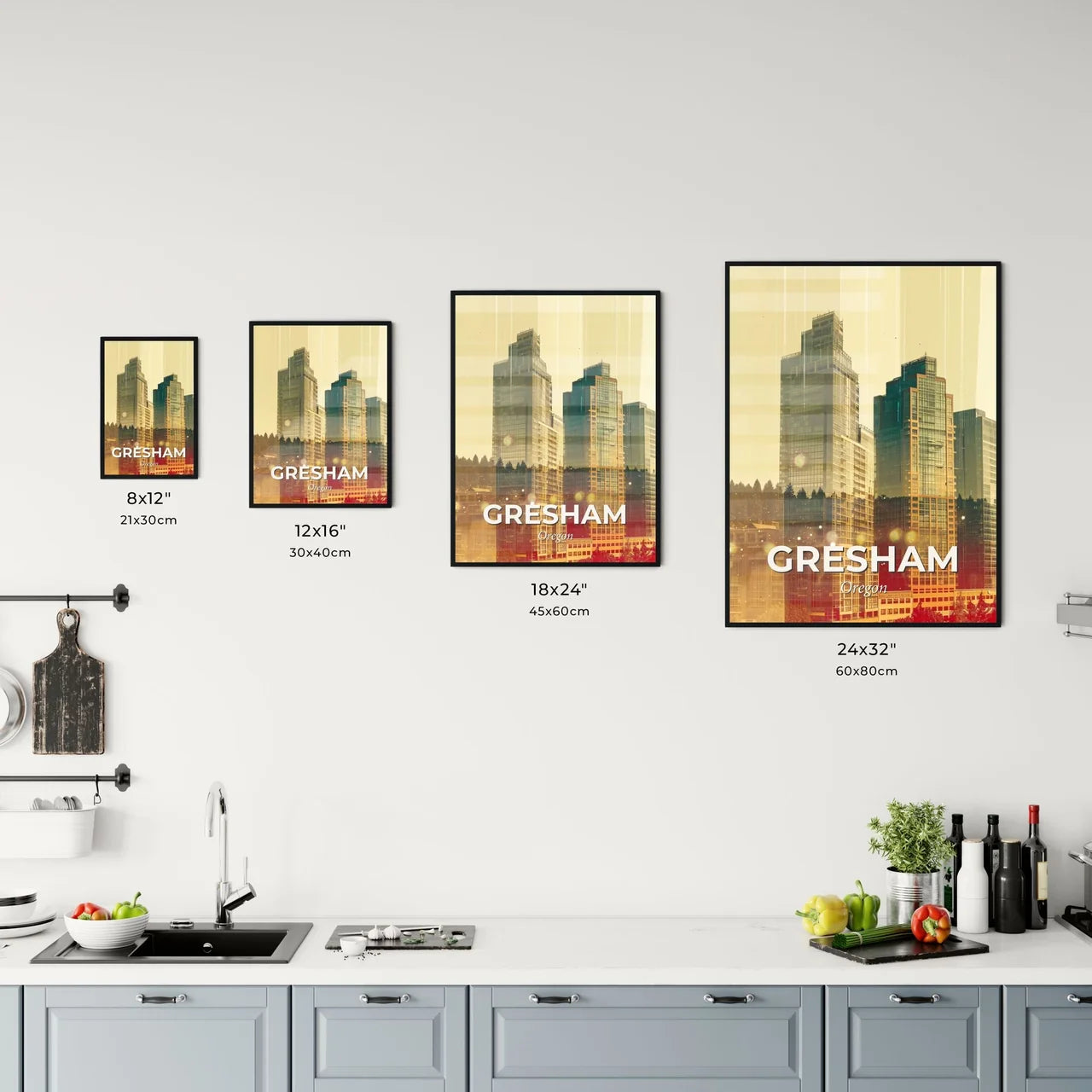 Gresham Oregon Skyline Double Exposure Art Poster Office Art