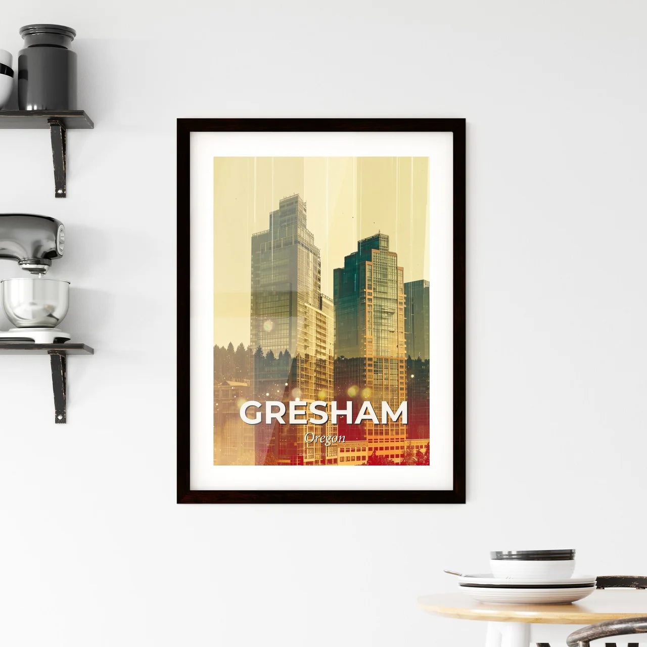 Gresham Oregon Skyline Double Exposure Art Poster Framed Print