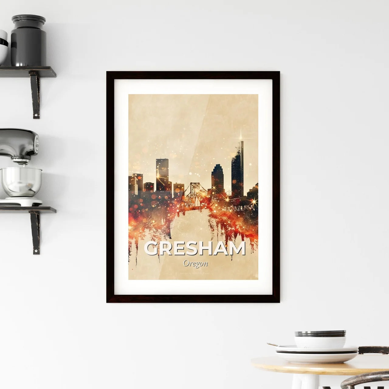 Gresham City Skyline Double Exposure Art Poster Framed Print