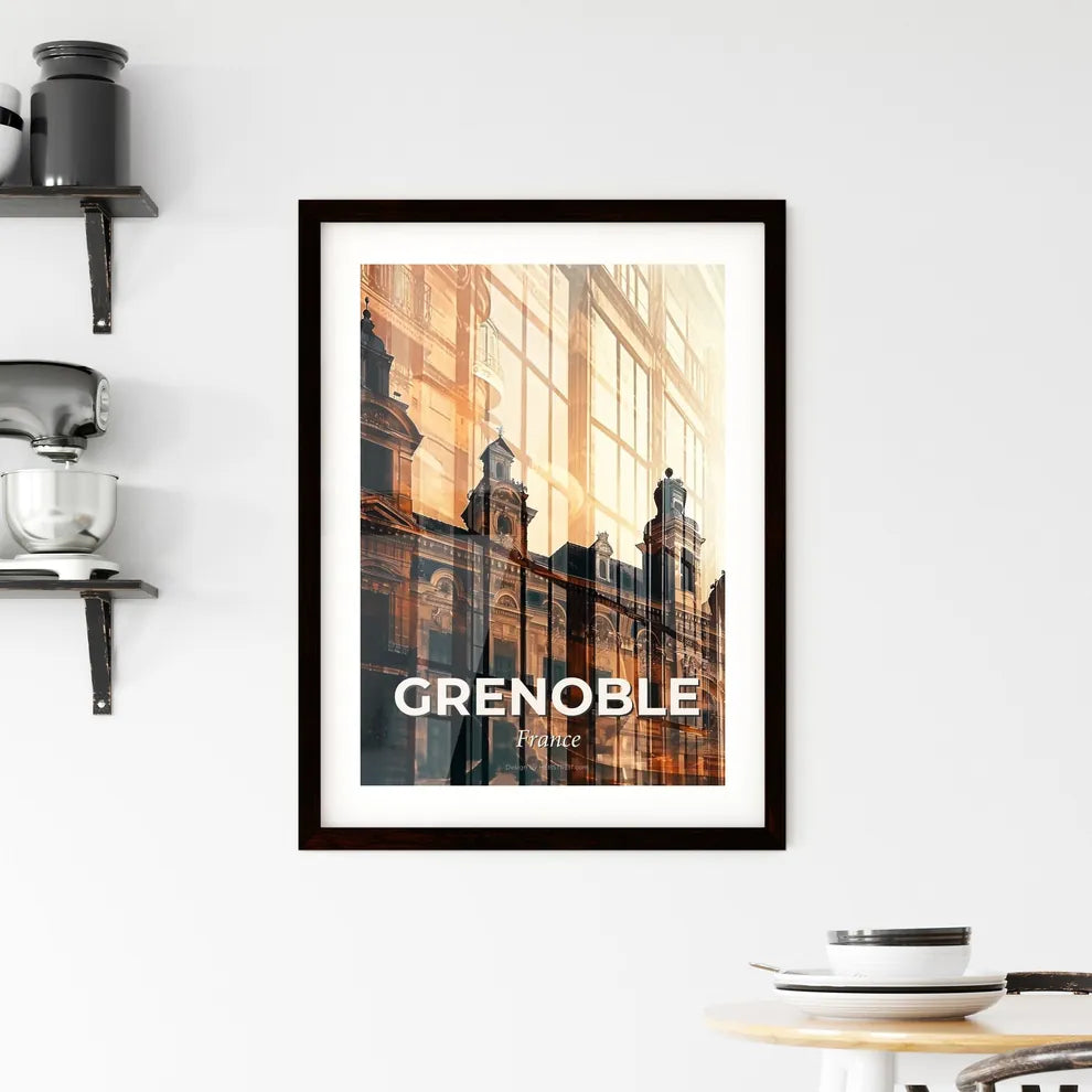 Grenoble Silhouette Cityscape Minimalist Poster Art Framed Print