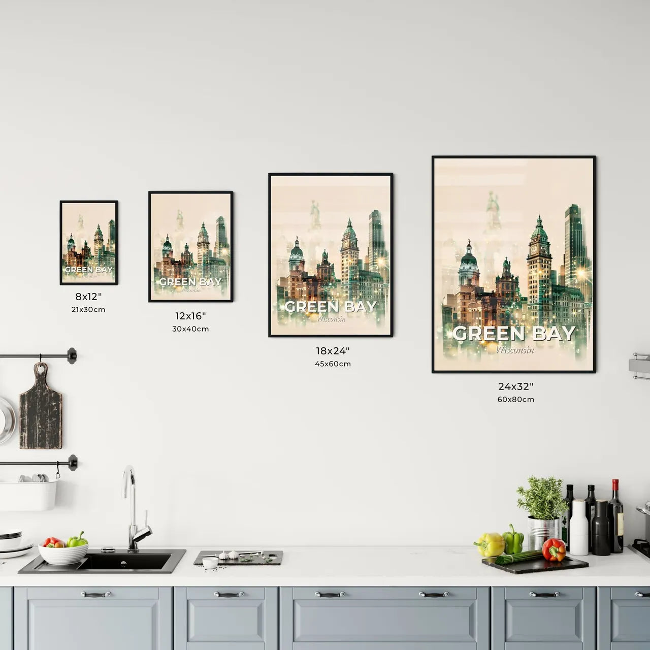 Green Bay: City Skyline Double Exposure Art Office Art