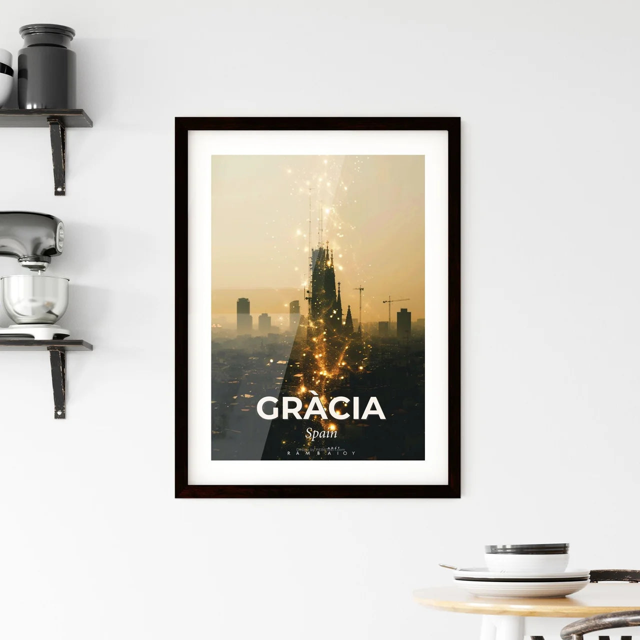 Gràcia Skyline Double Exposure Art Poster Framed Print