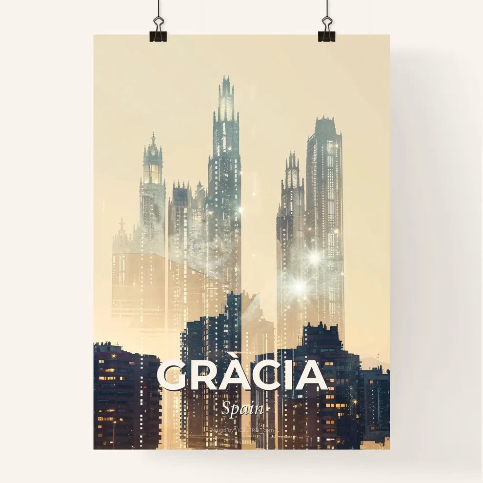 Gràcia City Art Skyline, Poster With Beige Background Poster