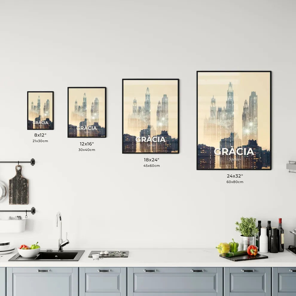 Gràcia City Art Skyline, Poster With Beige Background Office Art